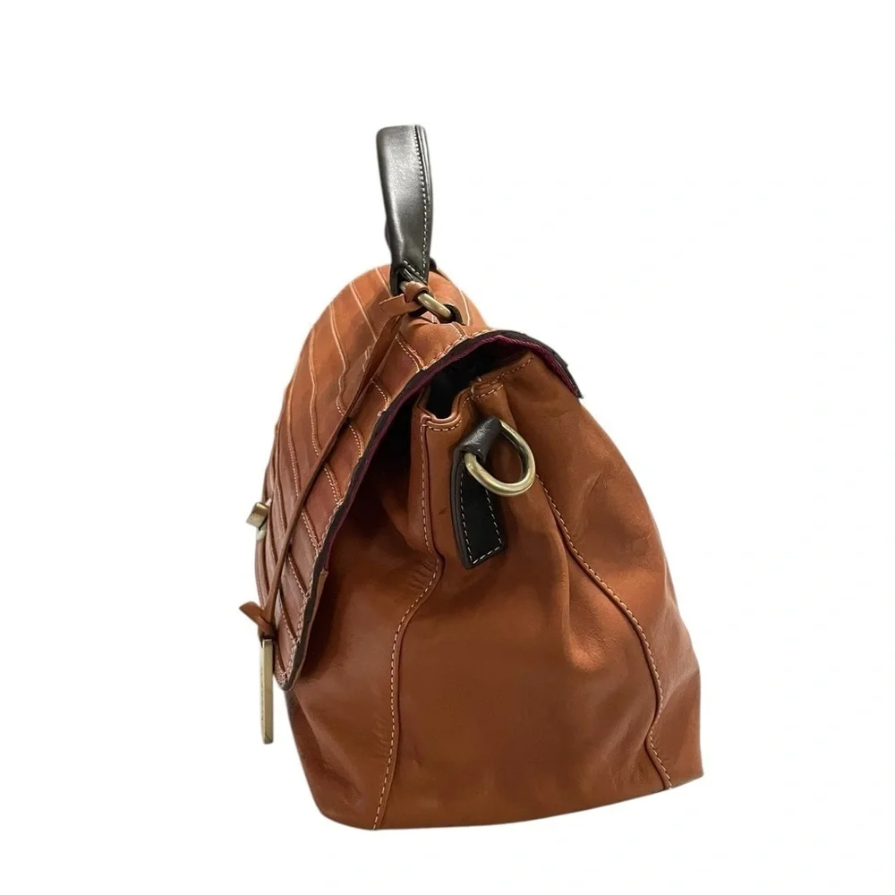 IL Duca Genuine Leather Handbag Made in Italy – Tan Brown with Black Handle